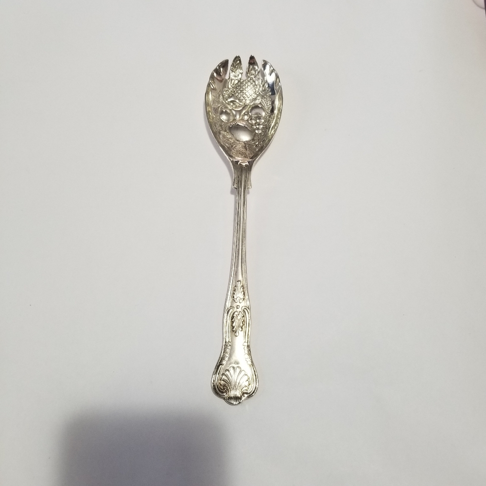 Mazel Italy Silverplated Fruit/Salad Serving Fork Fruit Pattern